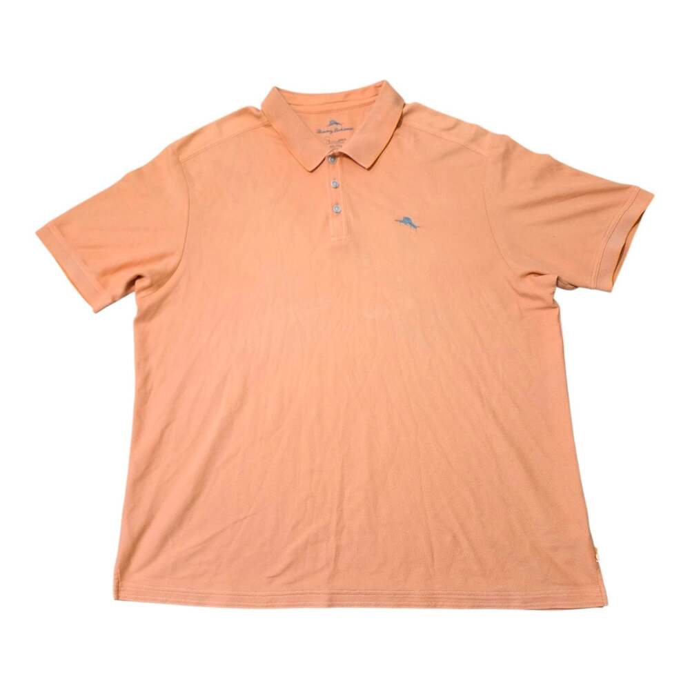 Tommy Bahama Polo Shirt Mens 2XL Orange Cotton Marlin Logo Preppy Tropical